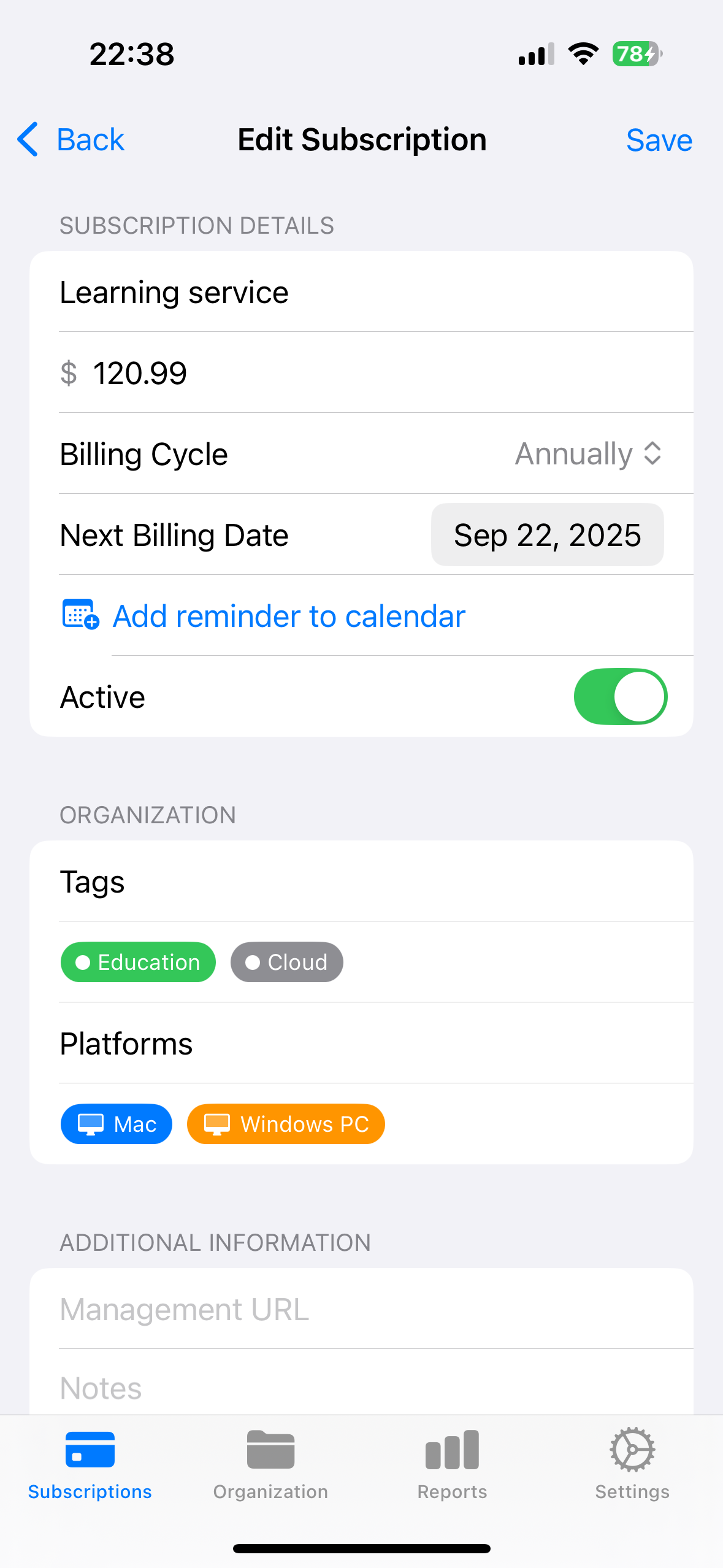 Subscription Details